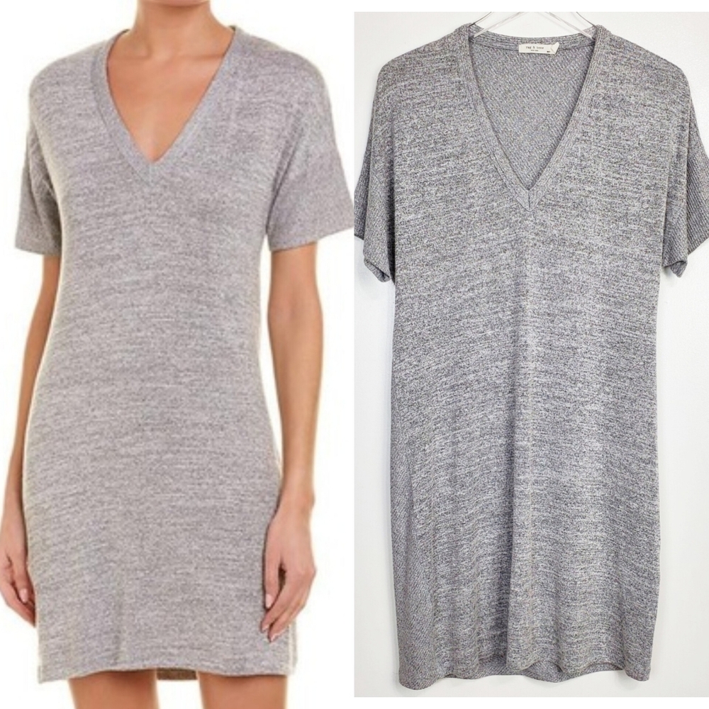 Rag Bone medium knit Rosalind shirt dress v neck short sleeve gray summer beach